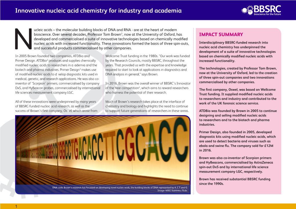 Innovative Nucleic Acid Chemistry for Industry and Academia