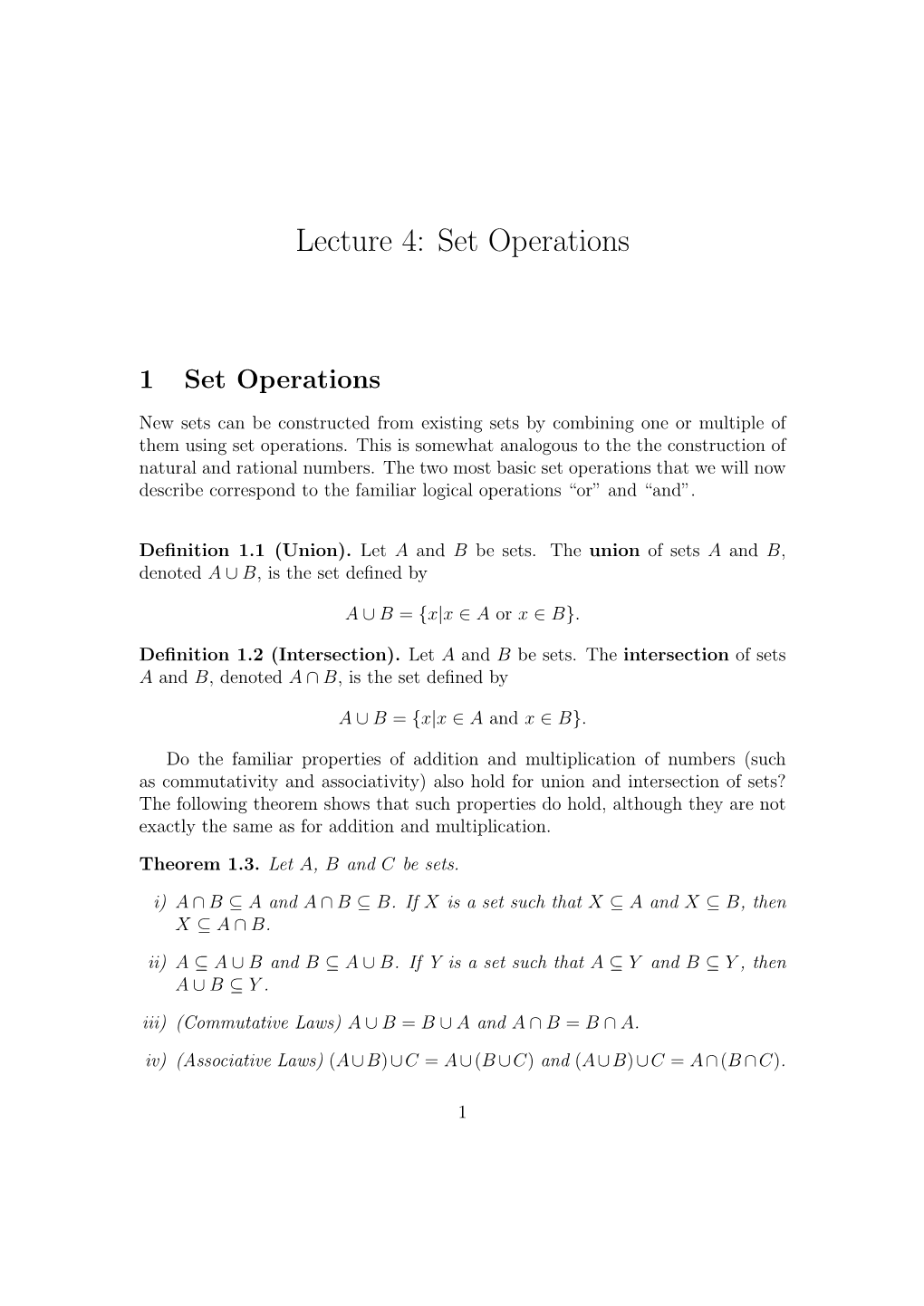 Lecture 4: Set Operations