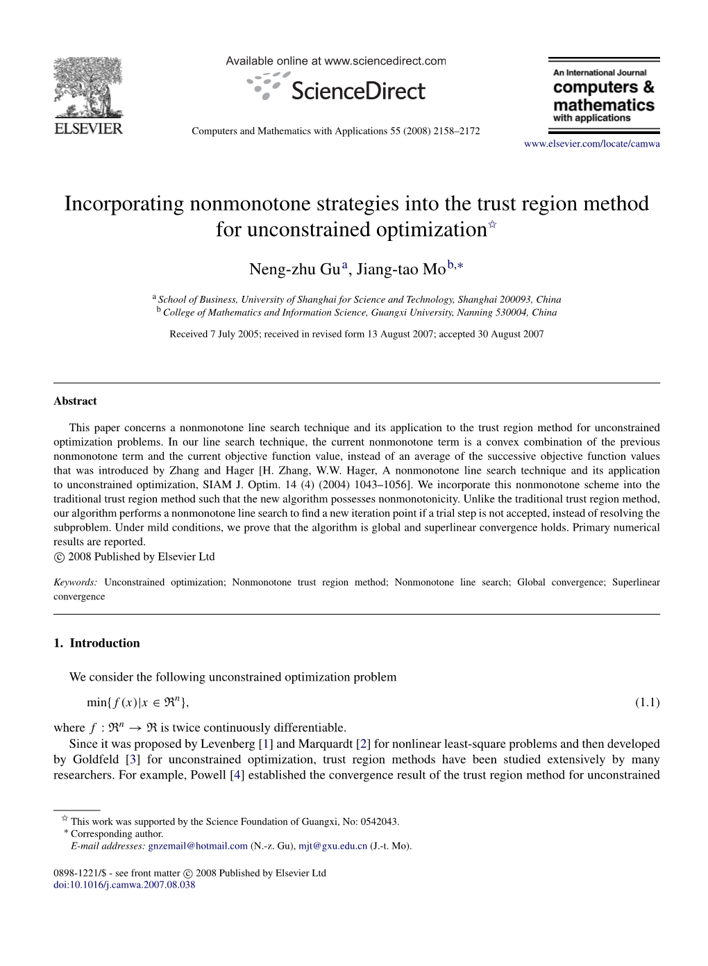 Incorporating Nonmonotone Strategies Into the Trust Region Method for Unconstrained Optimization$