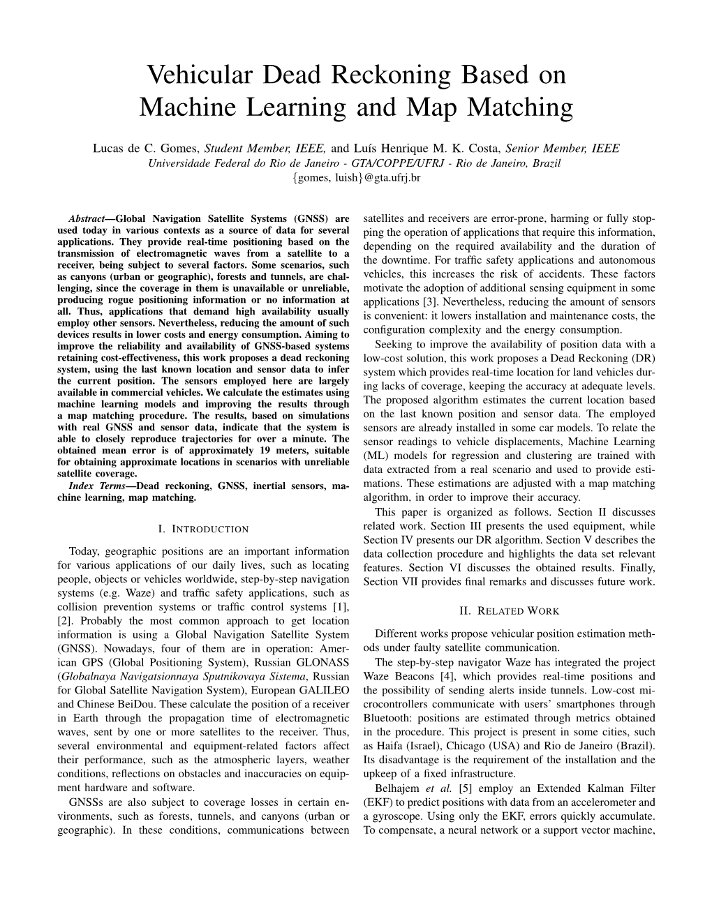 Vehicular Dead Reckoning Based on Machine Learning and Map Matching