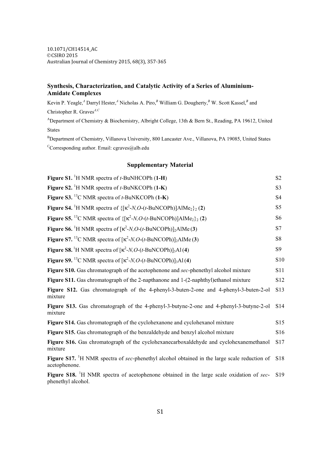 S1 Synthesis, Characterization, and Catalytic Activity of a Series Of
