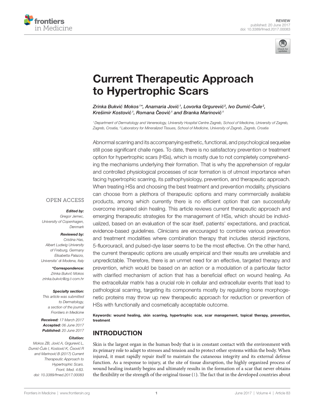 Current Therapeutic Approach to Hypertrophic Scars