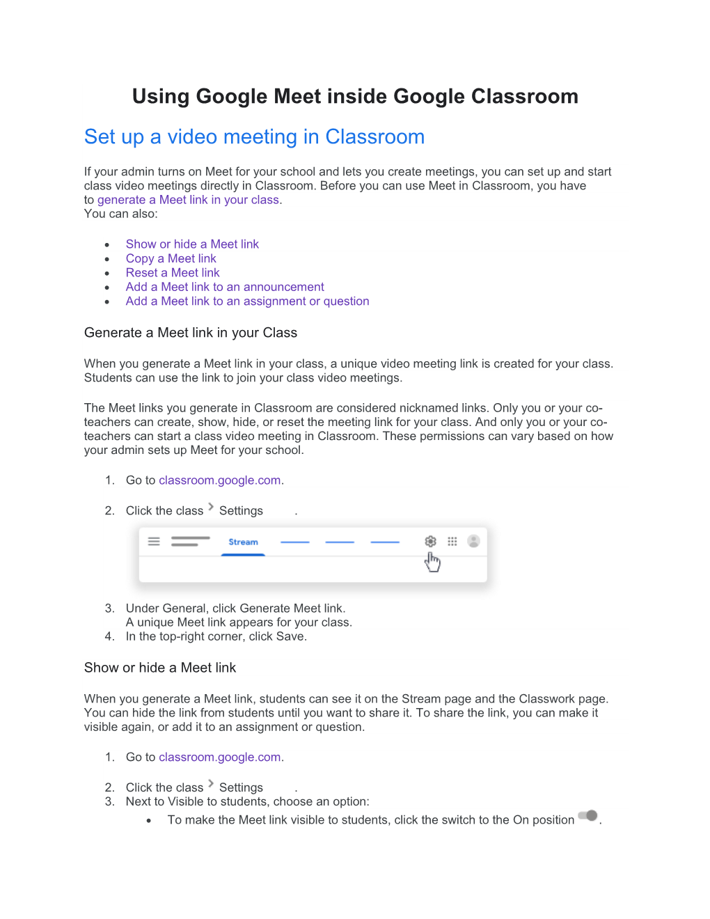 Using Google Meet Inside Google Classroom Set up a Video Meeting in Classroom