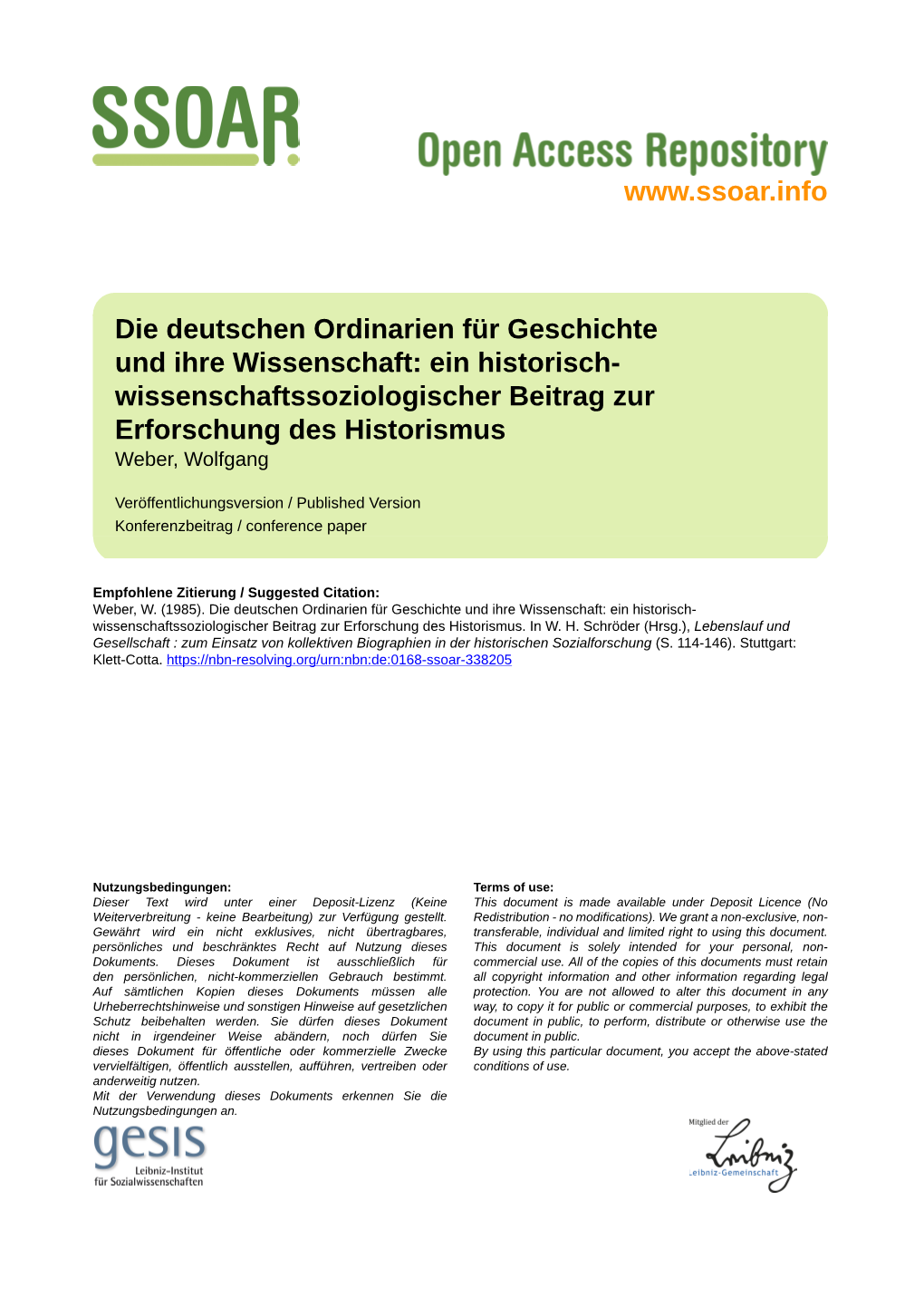 Die Deutschen Ordinarien Für Geschichte Und Ihre Wissenschaft: Ein Historisch- Wissenschaftssoziologischer Beitrag Zur Erforschung Des Historismus Weber, Wolfgang