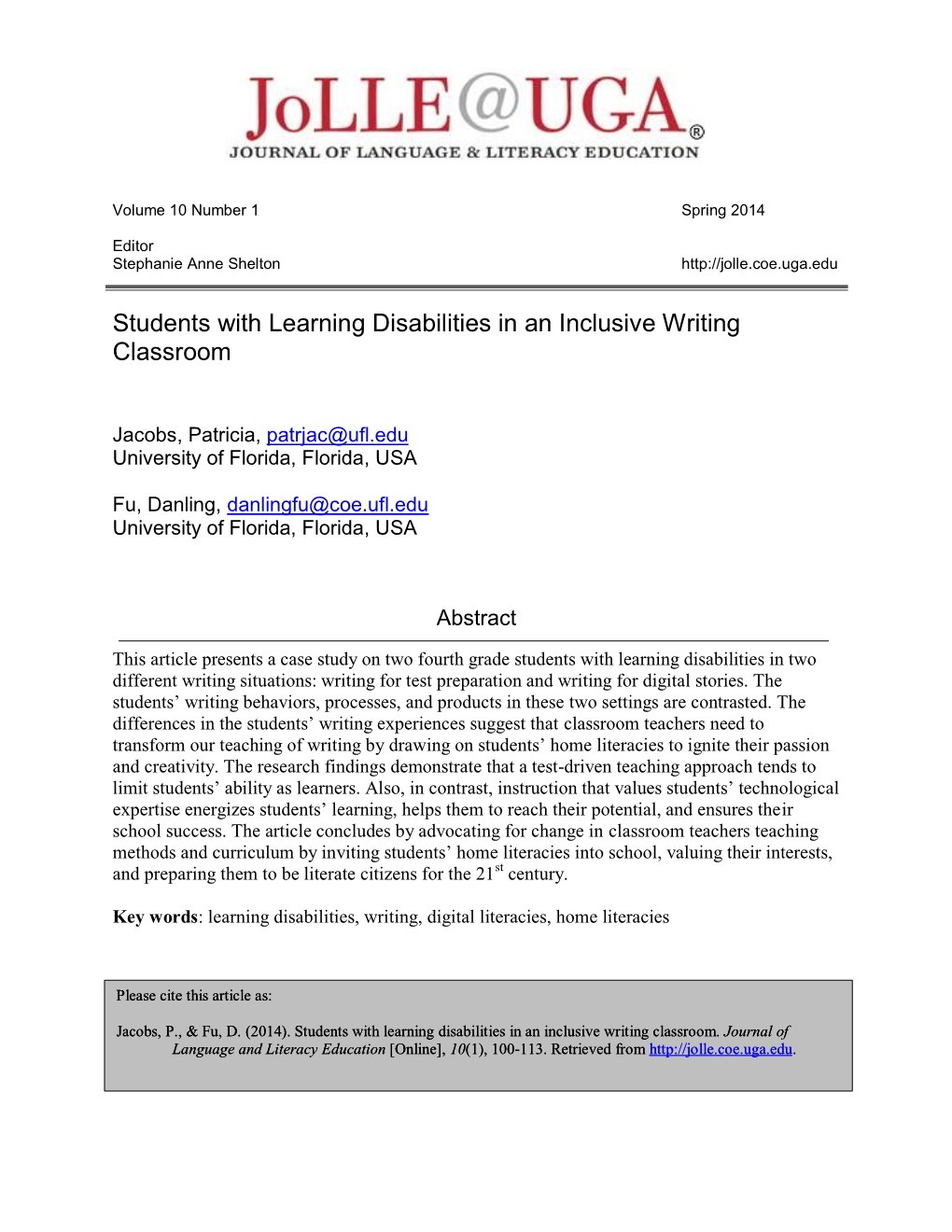 Students with Learning Disabilities in an Inclusive Writing Classroom