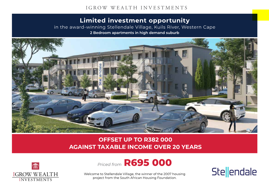 Limited Investment Opportunity in the Award-Winning Stellendale Village, Kuils River, Western Cape 2 Bedroom Apartments in High Demand Suburb