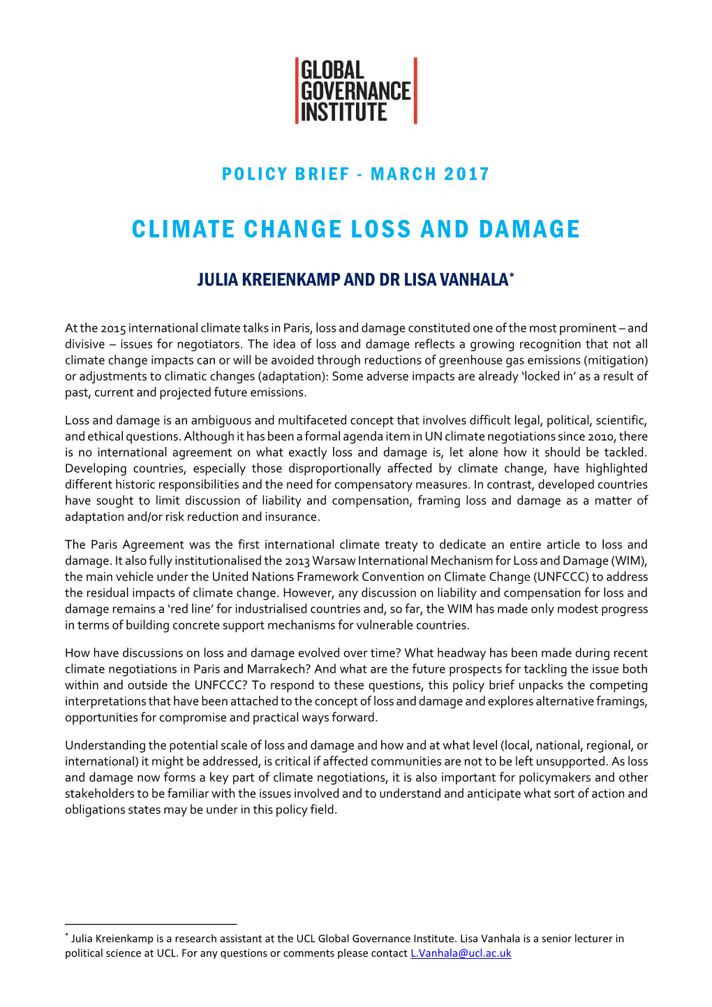 Climate Change Loss and Damage