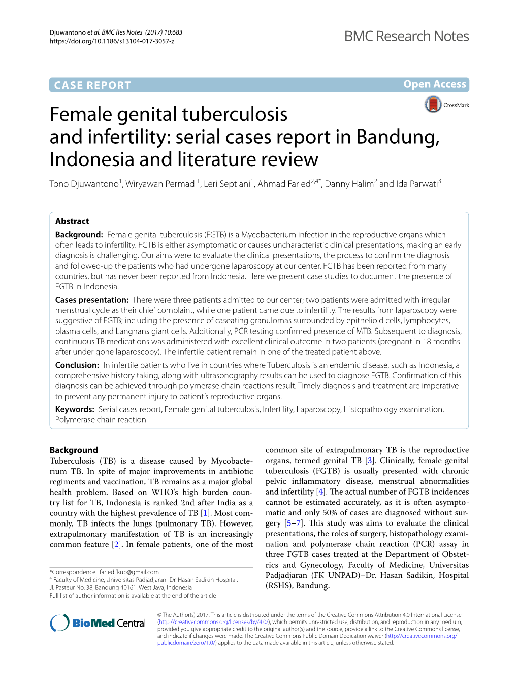 Female Genital Tuberculosis and Infertility: Serial Cases Report In