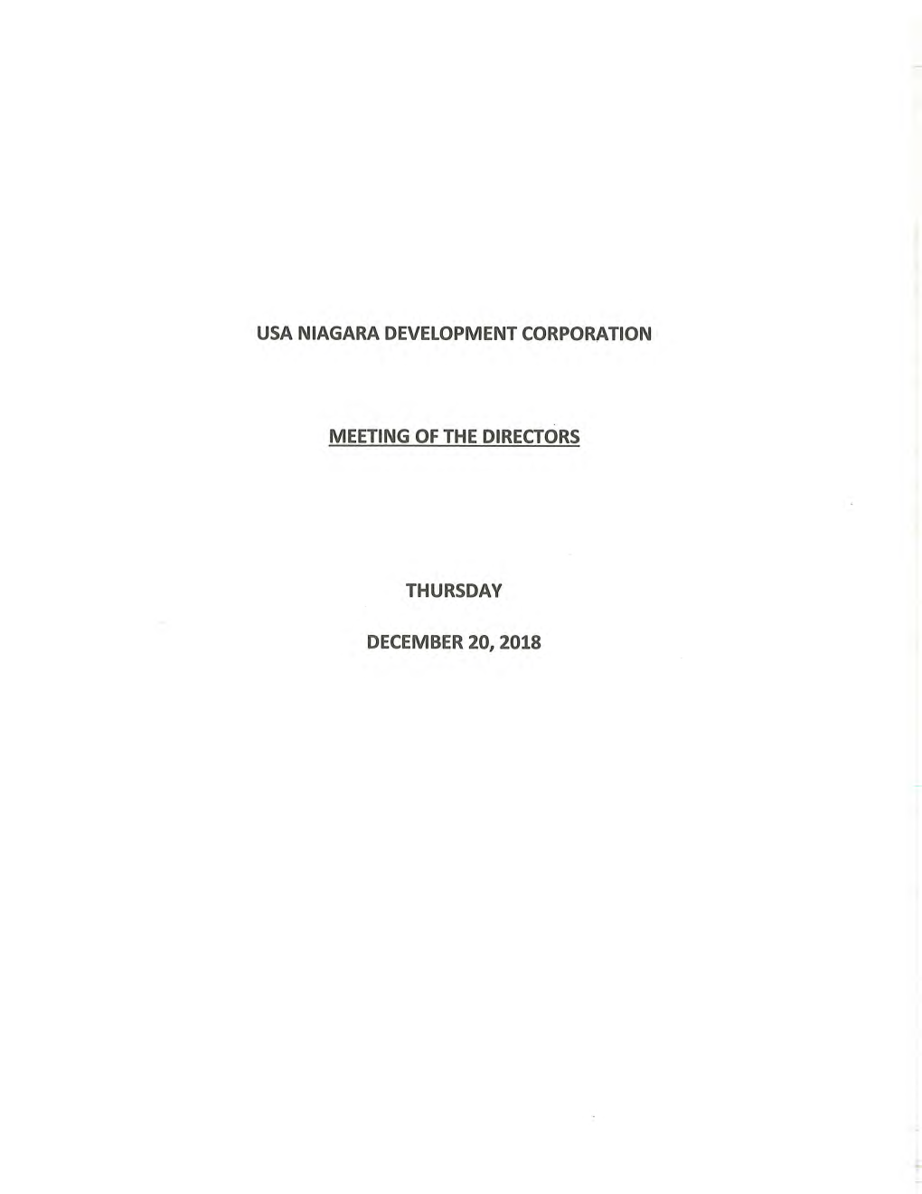 USA NIAGARA DEVELOPMENT CORPORATION Meeting of the Directors Held at the USA Niagara Offices 222 First Street — 7Th Floor Niagara Falls, New York 14303