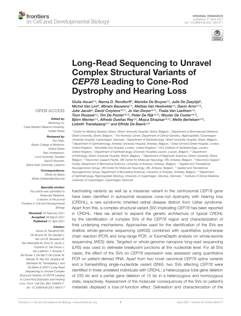 Long-Read Sequencing to Unravel Complex Structural Variants of CEP78 Leading to Cone-Rod Dystrophy and Hearing Loss