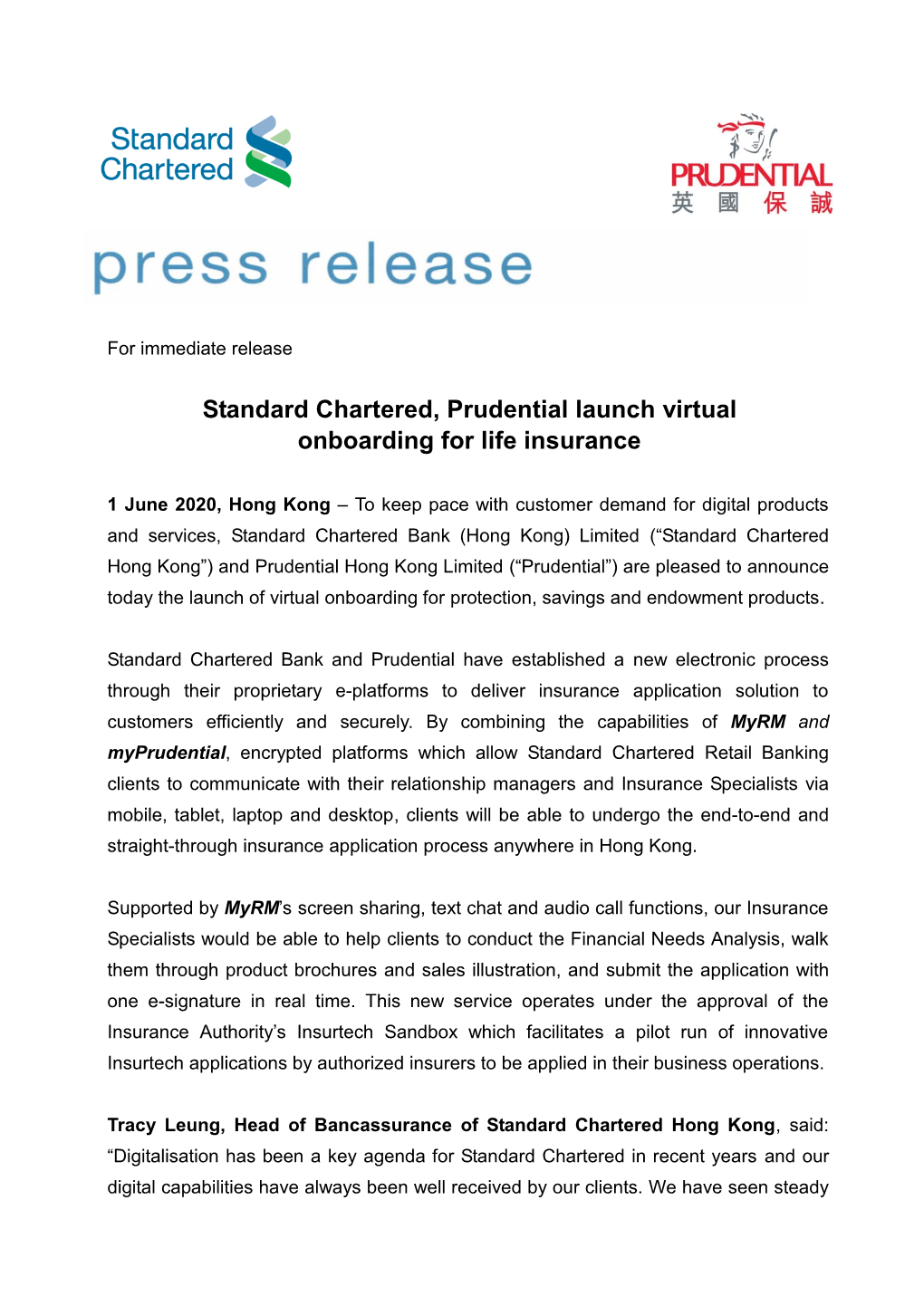 Standard Chartered, Prudential Launch Virtual Onboarding for Life Insurance