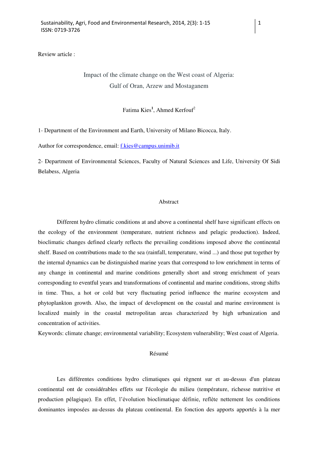 Impact of the Climate Change on the West Coast of Algeria: Gulf of Oran, Arzew and Mostaganem