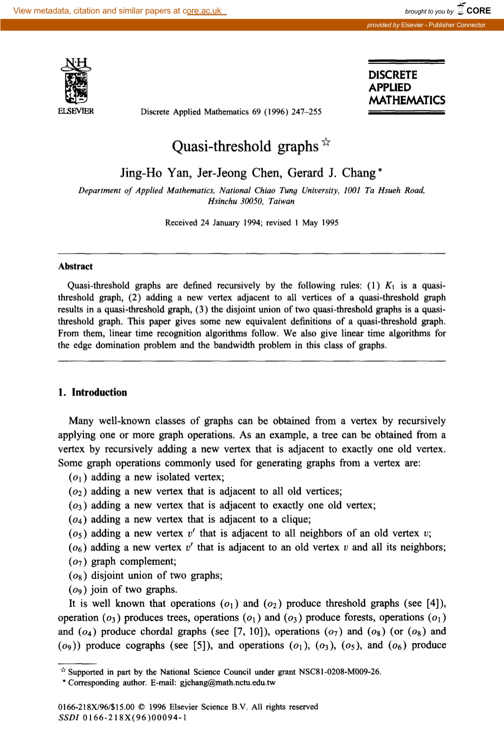 Quasi-Threshold Graphs *