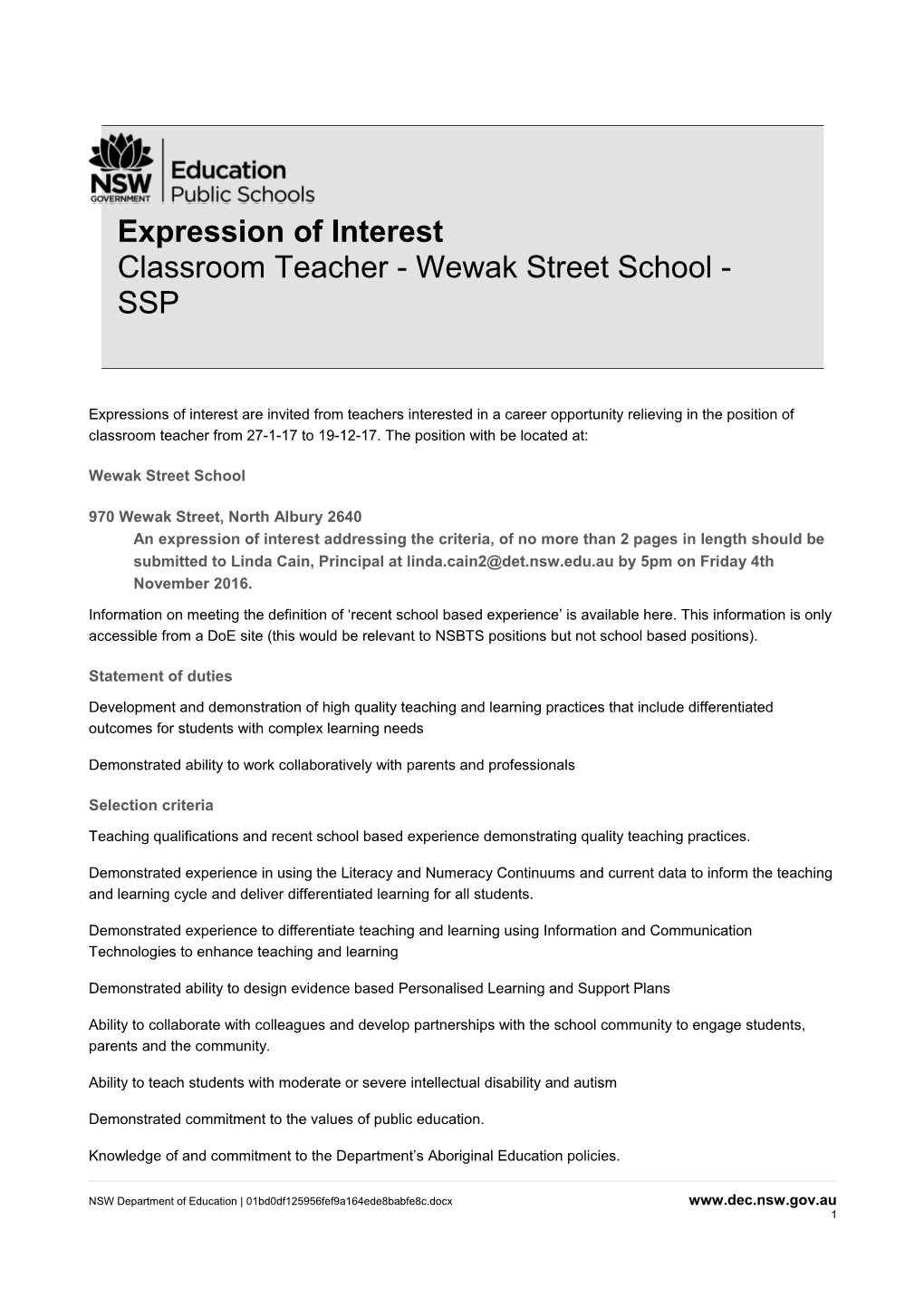 Expression of Interest s17