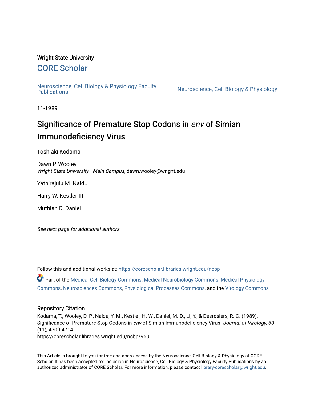 Significance of Premature Stop Codons in Env of Simian Immunodeficiency Virus