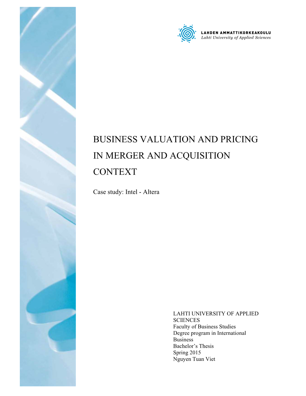 Business Valuation and Pricing in Merger and Acquisition Context