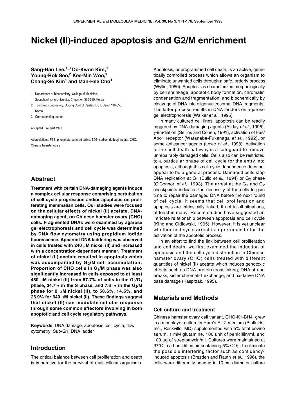 Nickel (II)-Induced Apoptosis and G2/M Enrichment