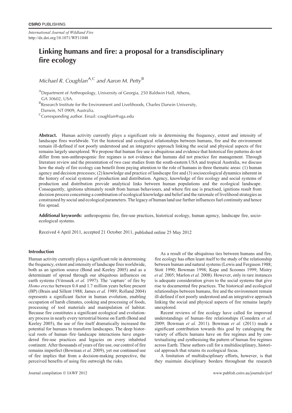 Linking Humans and Fire: a Proposal for a Transdisciplinary Fire Ecology