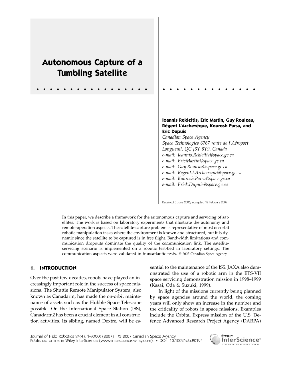 Autonomous Capture of a Tumbling Satellite