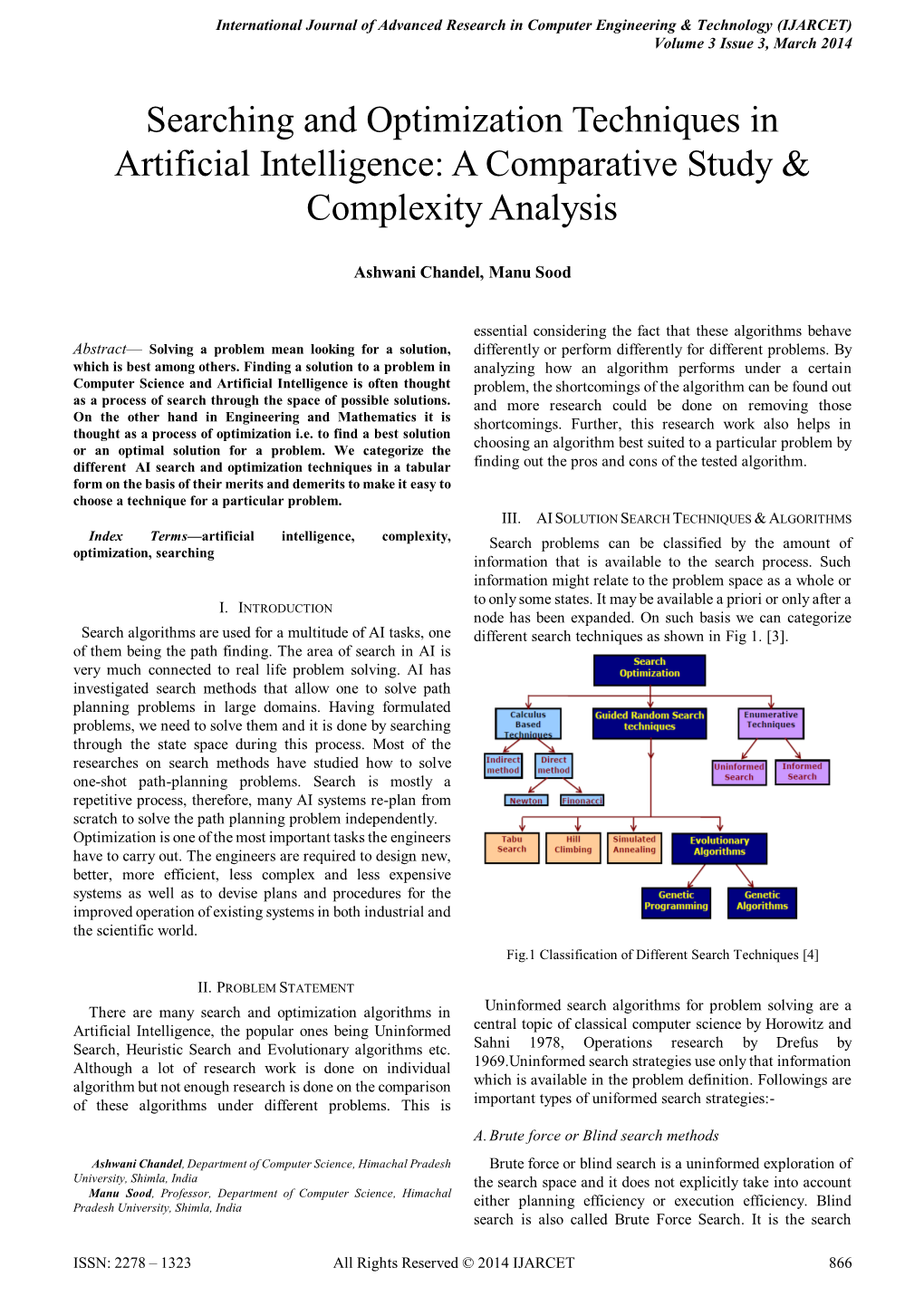 Searching and Optimization Techniques in Artificial Intelligence: a Comparative Study & Complexity Analysis