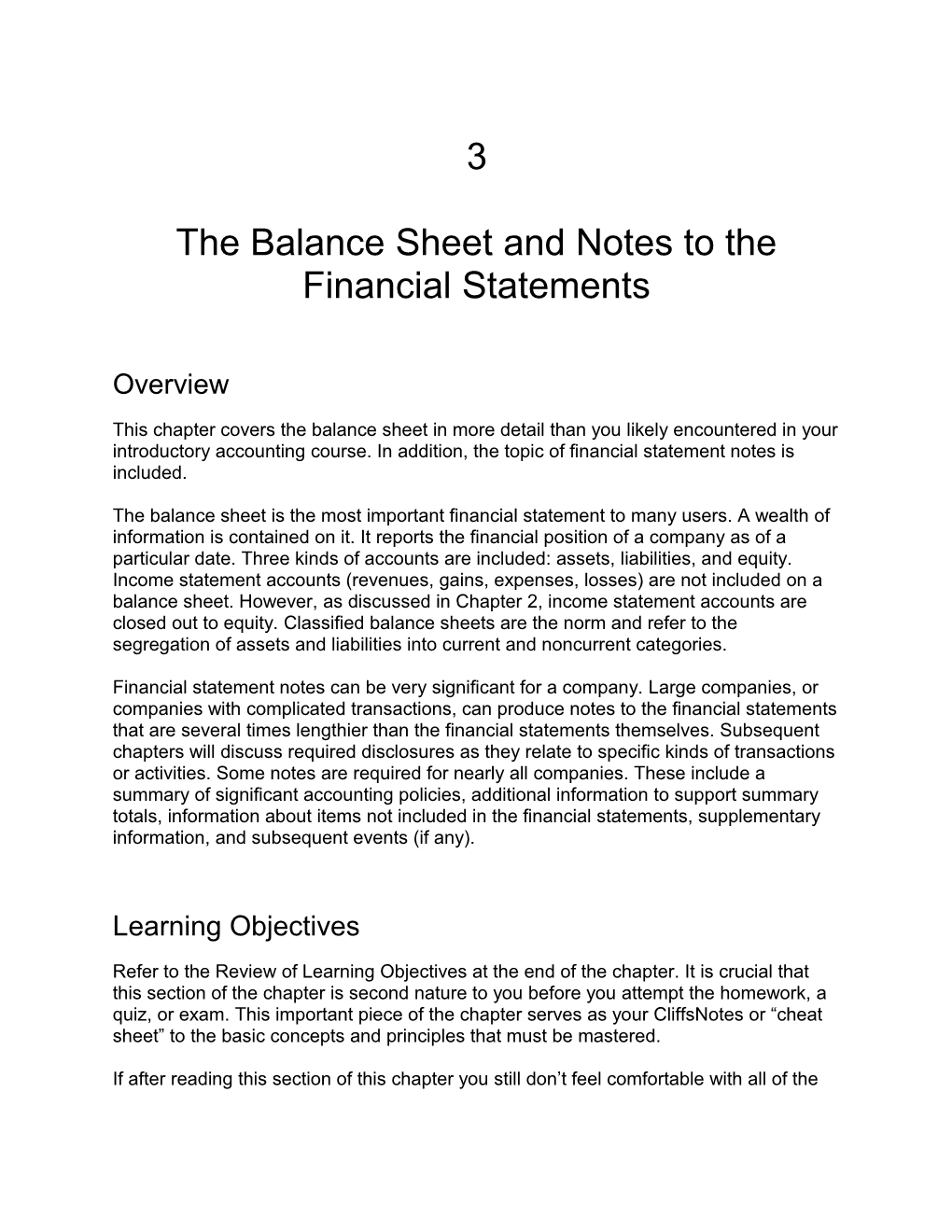 The Balance Sheet and Notes to the Financial Statements