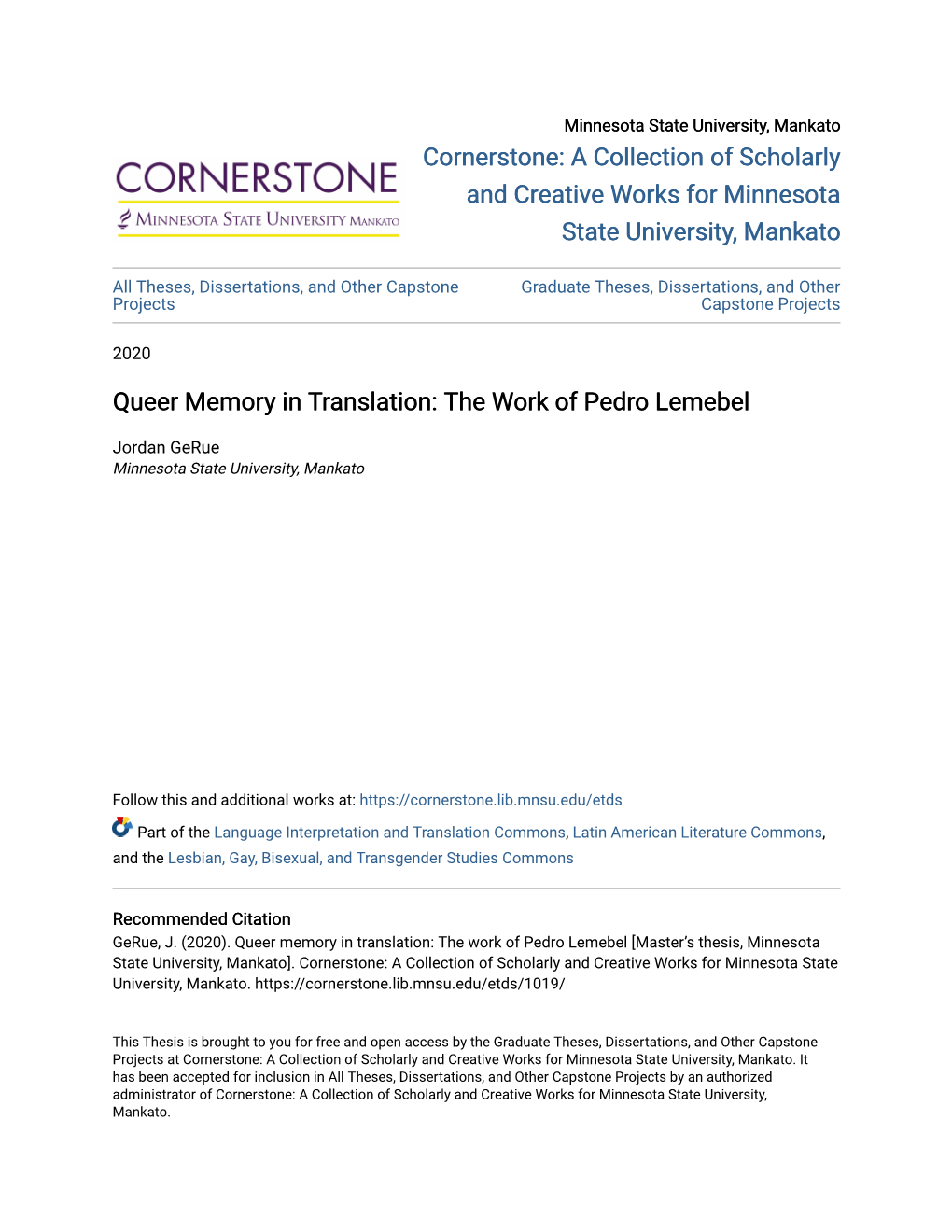 Queer Memory in Translation: the Work of Pedro Lemebel