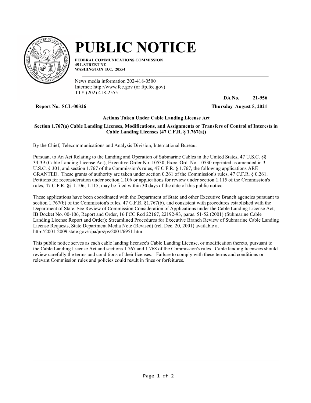 Public Notice Federal Communications Commission 45 L Street Ne Washington D.C