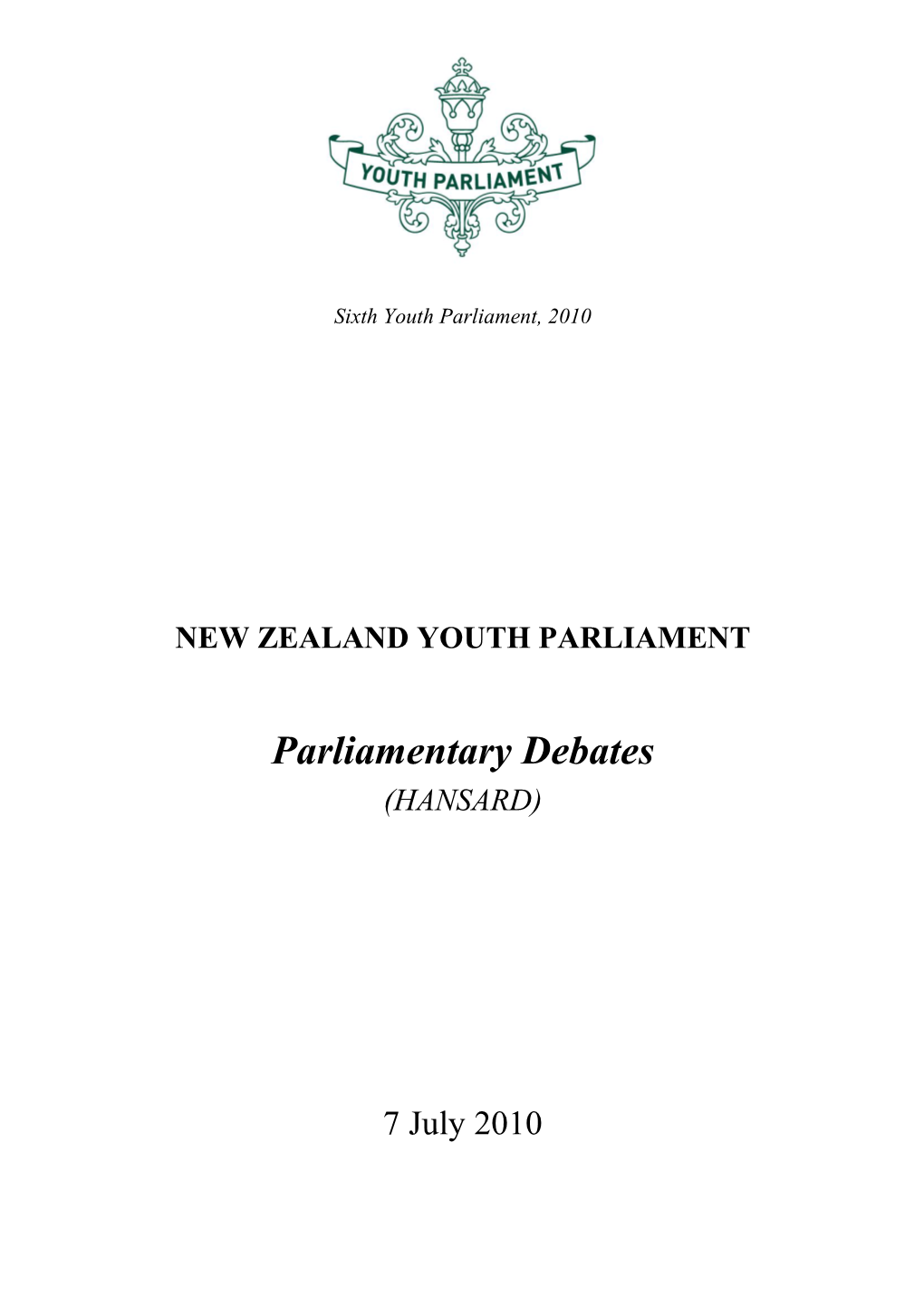 Read the Full Youth Parliament 2010 Hansard Report