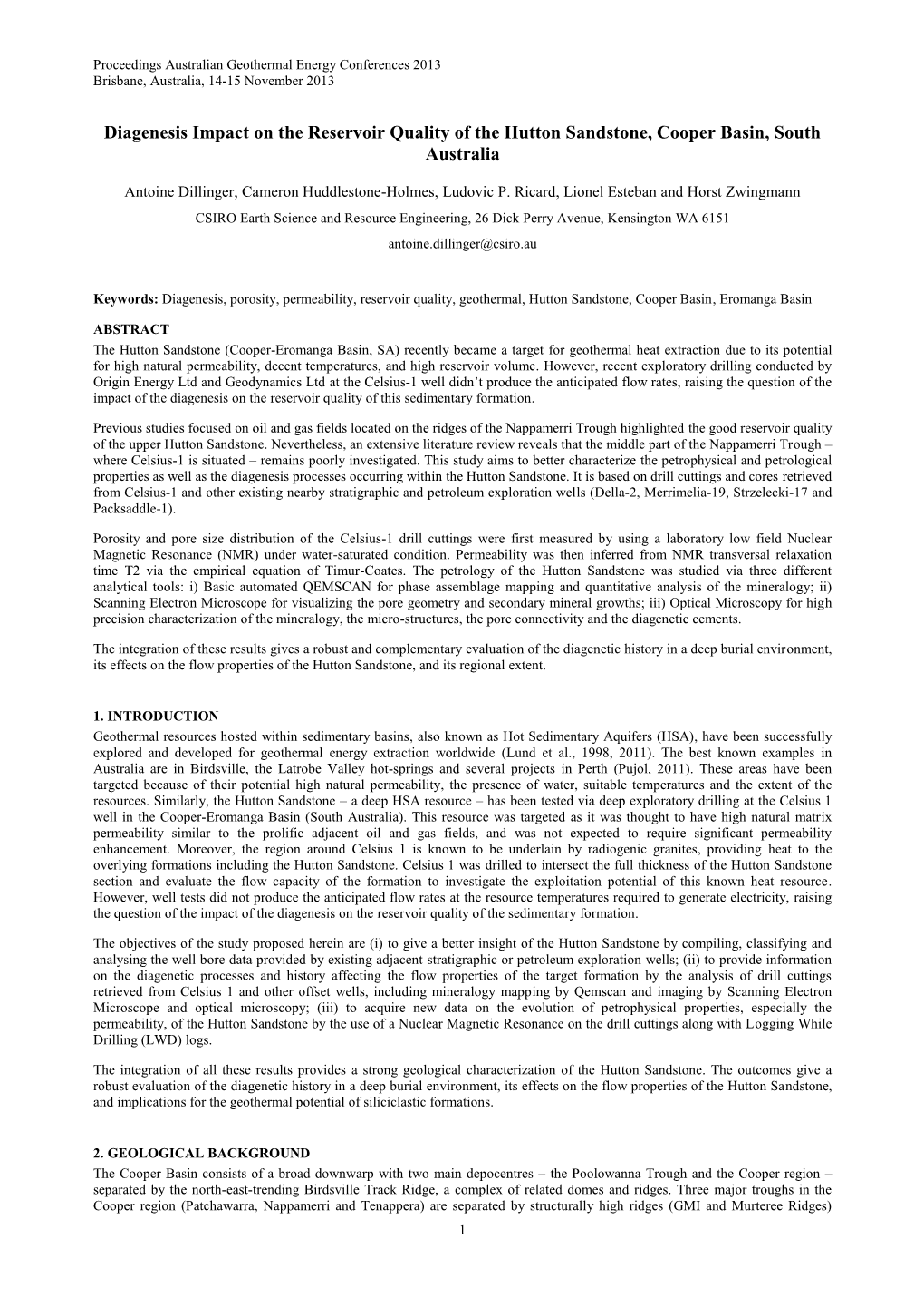 Diagenesis Impact on the Reservoir Quality of the Hutton Sandstone, Cooper Basin, South Australia