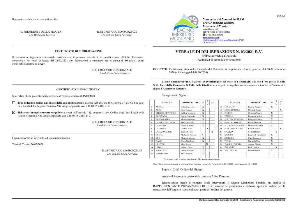 Verbale Di Deliberazione N. 03/2021 R.V