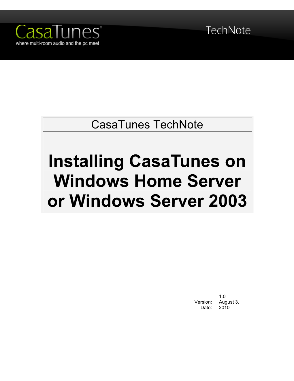 Installing Casatunes on Windows Home Server Or Windows Server 2003