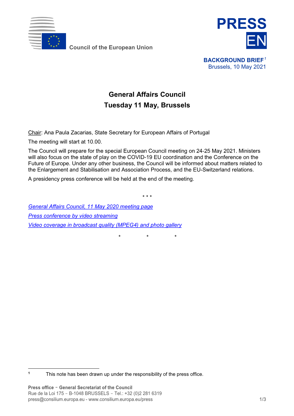 BACKGROUND BRIEF1 Brussels, 10 May 2021
