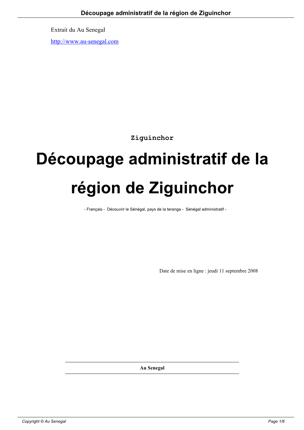 Découpage Administratif De La Région De Ziguinchor