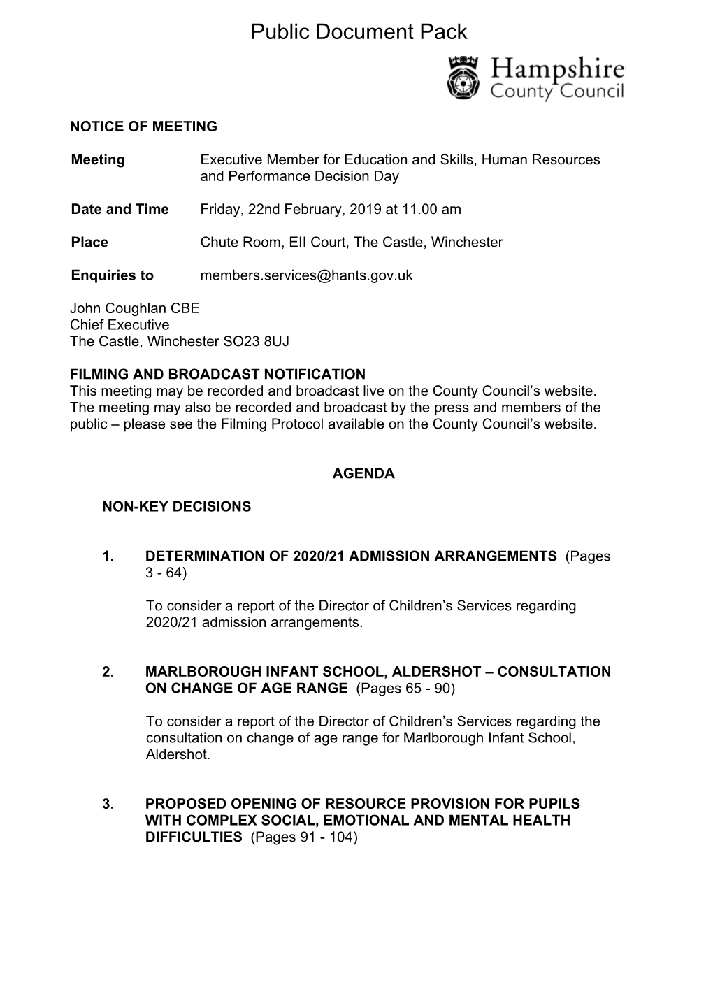 (Public Pack)Agenda Document for Executive Member for Education
