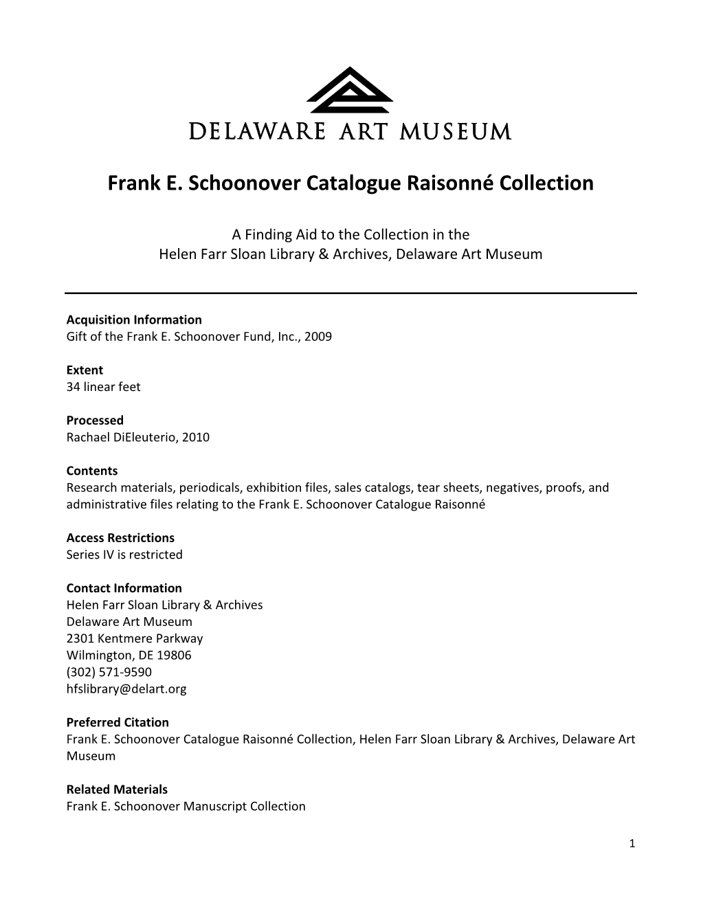 Schoonover, Frank E. Catalogue Raisonné Collection