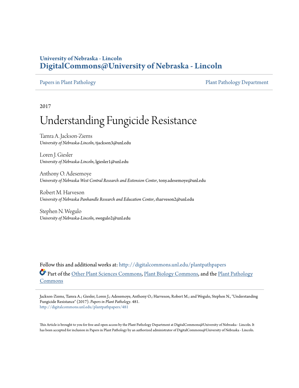 Understanding Fungicide Resistance Tamra A