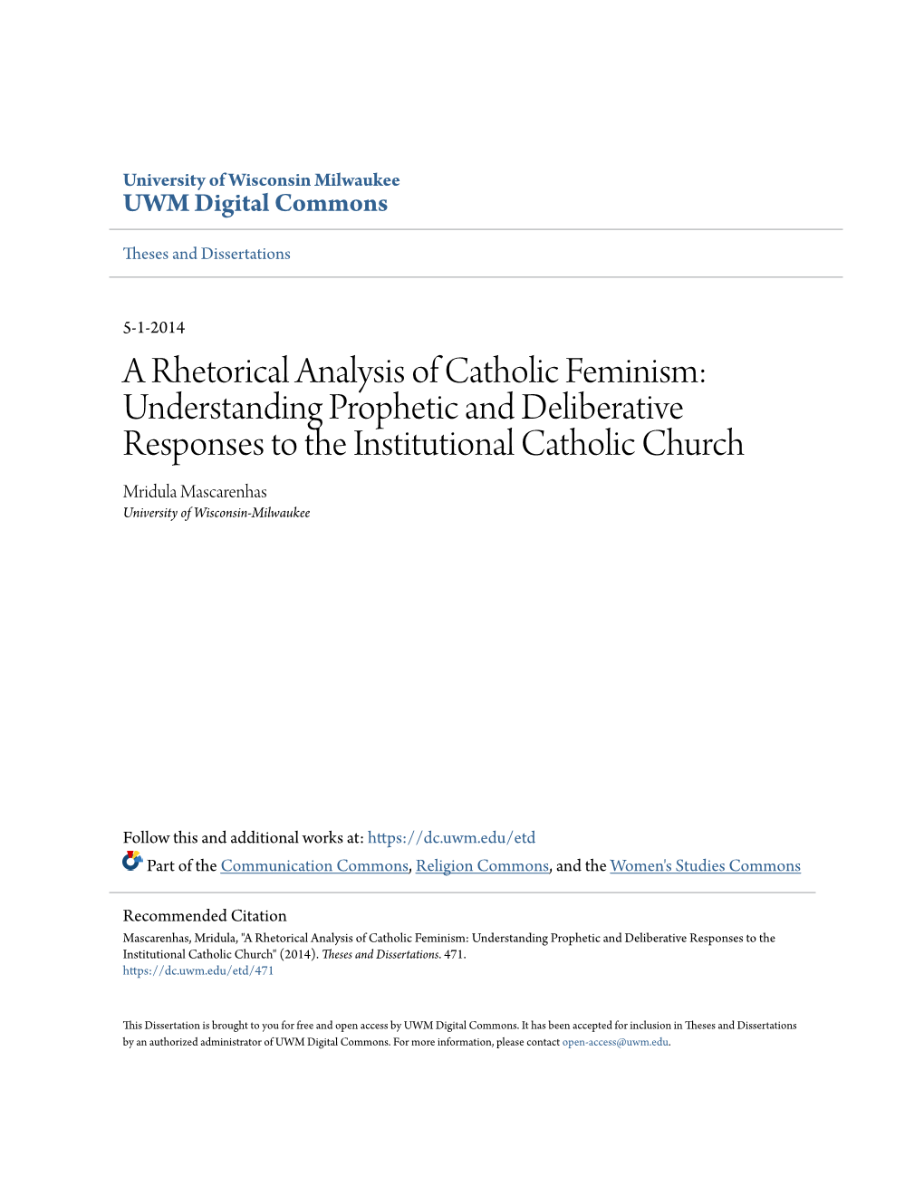 A Rhetorical Analysis of Catholic Feminism: Understanding Prophetic