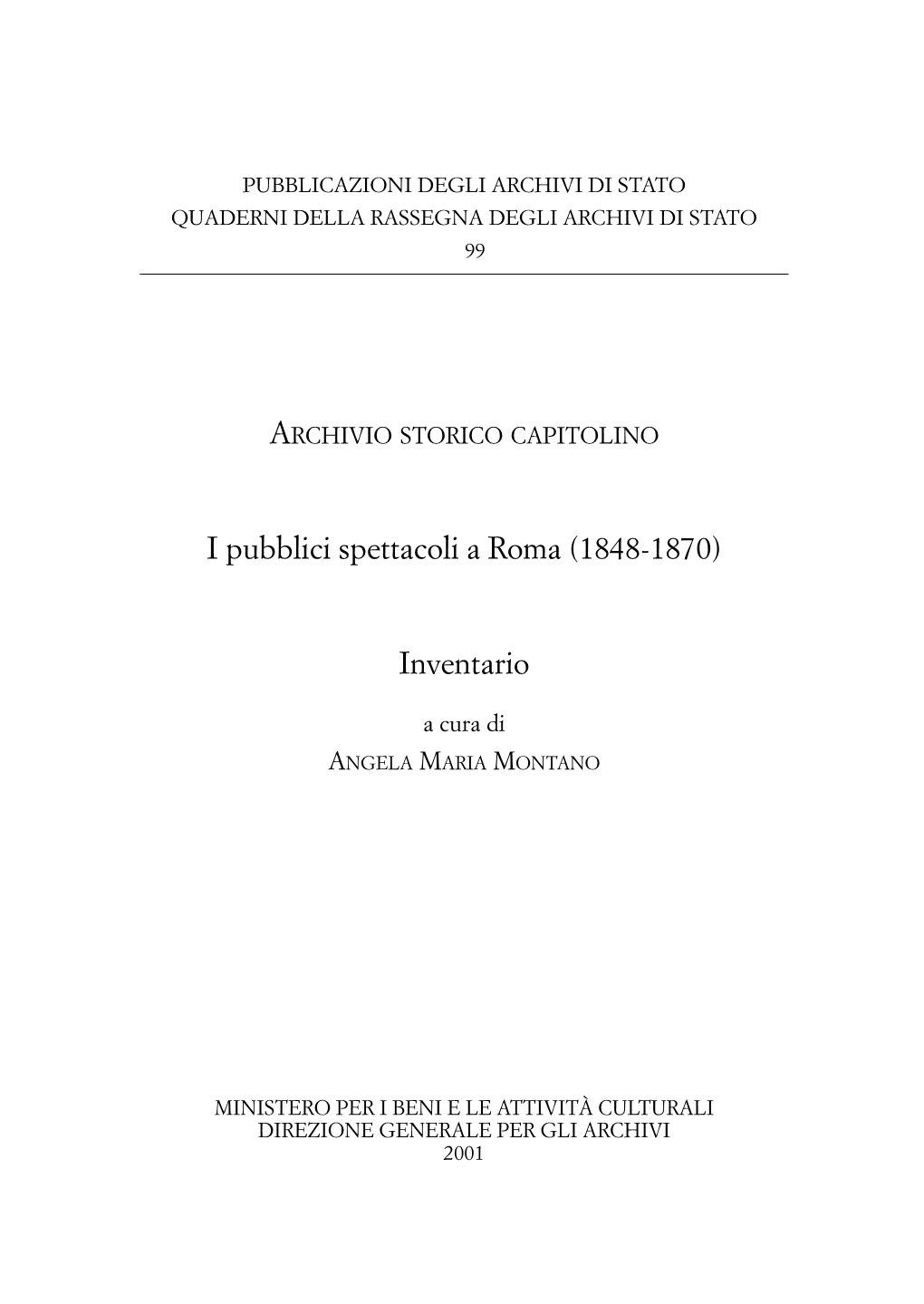 I Pubblici Spettacoli a Roma (1848-1870)
