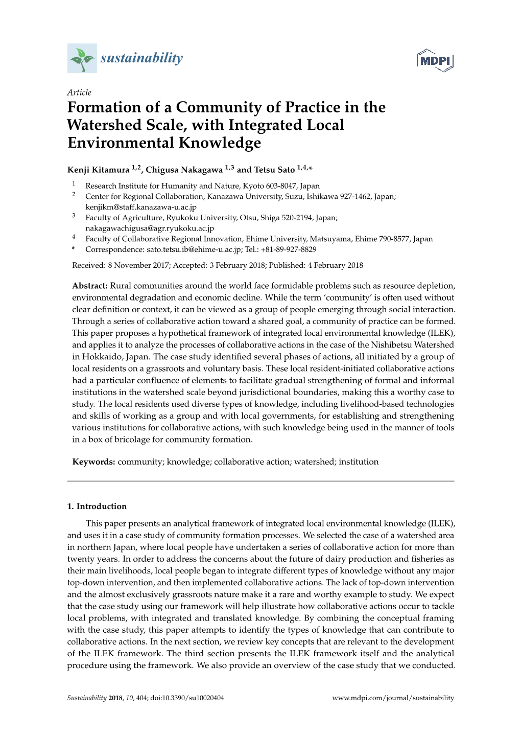 Formation of a Community of Practice in the Watershed Scale, with Integrated Local Environmental Knowledge