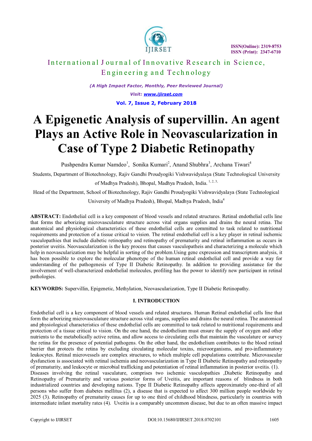 A Epigenetic Analysis of Supervillin. an Agent Plays an Active Role in Neovascularization in Case of Type 2 Diabetic Retinopathy