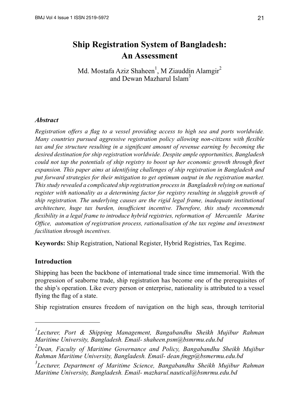 Ship Registration System of Bangladesh: an Assessment Md