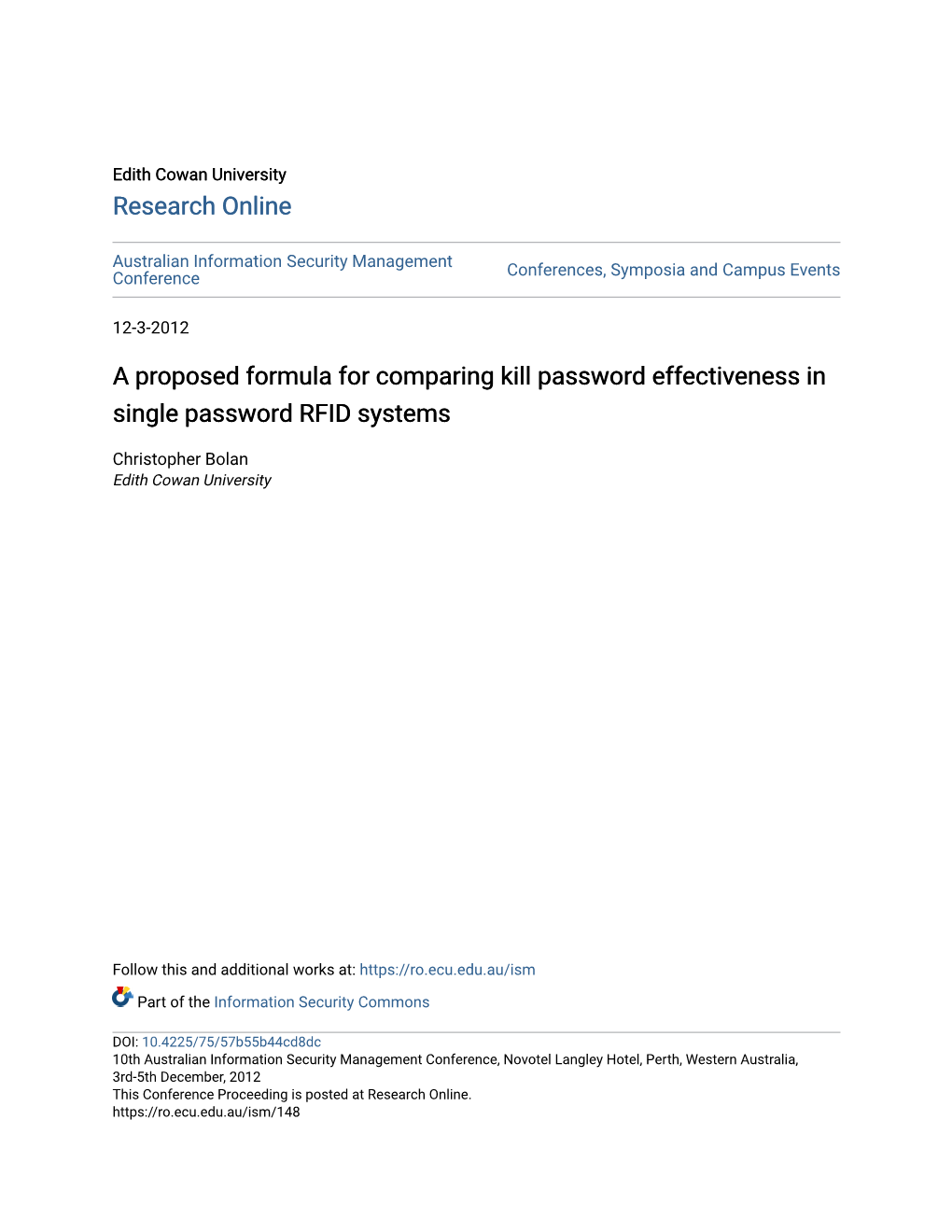 A Proposed Formula for Comparing Kill Password Effectiveness in Single Password RFID Systems