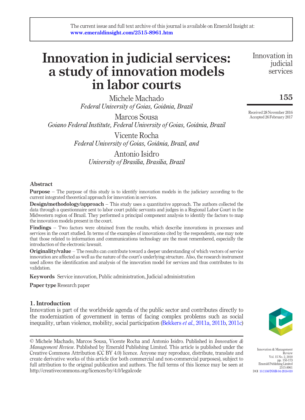 Innovation in Judicial Services: a Study of Innovation Models in Labor Courts