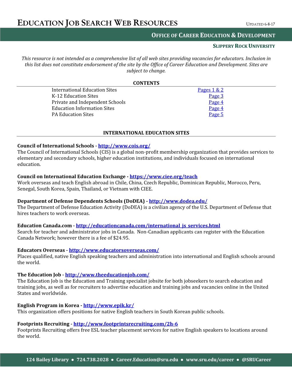 SRU Education Major Job Search Guide