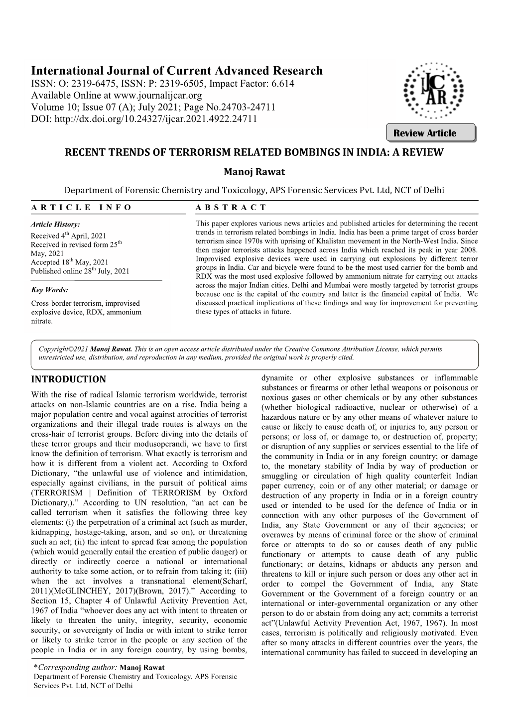 International Journal of Current Advan Urnal of Current Advanced Research