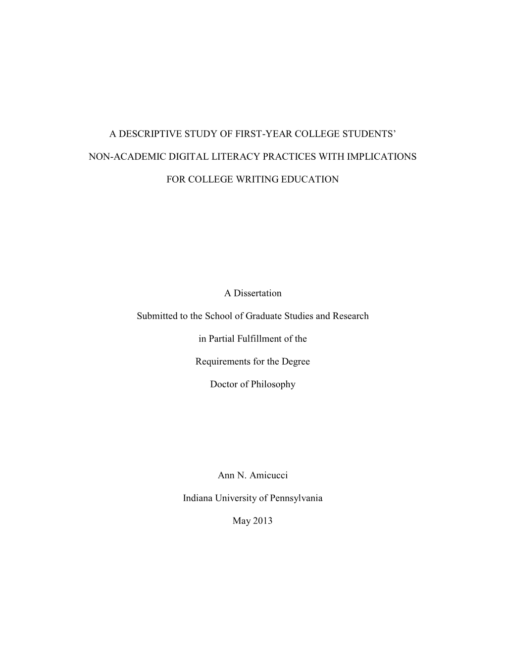 A Descriptive Study of First-Year College Students' Non-Academic