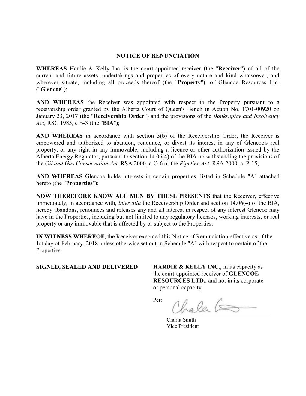 Notice of Renunciation