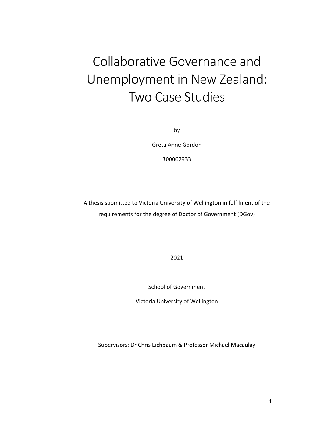 Collaborative Governance and Unemployment in New Zealand: Two Case Studies