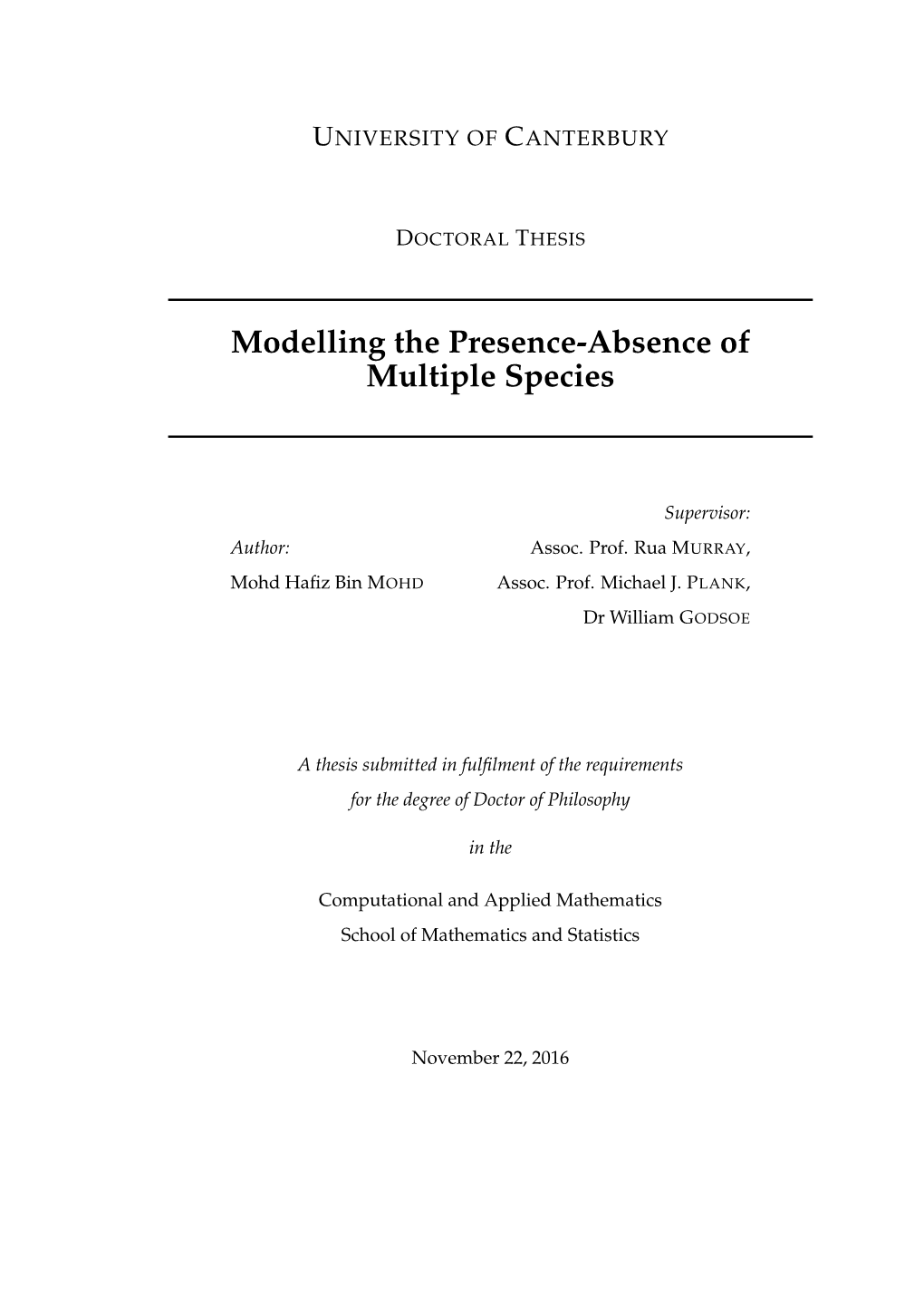 Modelling the Presence-Absence of Multiple Species