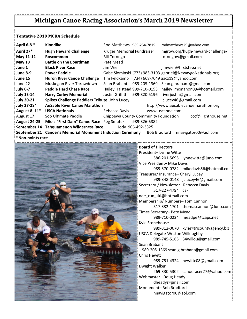 Michigan Canoe Racing Association's March 2019 Newsletter